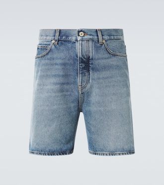Loewe Leather-trimmed denim shorts