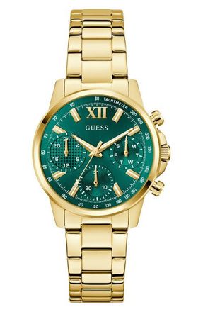 Guess Bailey Chronograph Bracelet Watch, 36mm in Gold Tone/green at Nordstrom
