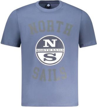 North Sails Blauw Katoenen T-Shirt met Dynamische Print - Heren - T-shirts - Blauw - M - Katoen - Tops