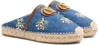 Valentino Garavani VLOGO Embroidered Espadrille Mule in Blue Multi at Nordstrom, Size 11Us