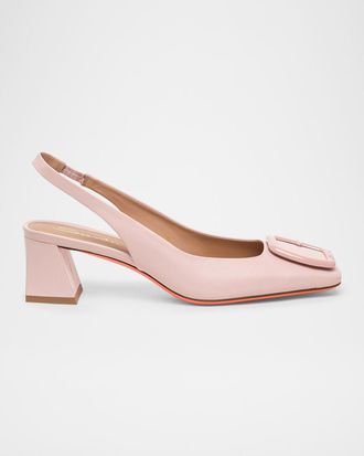 Santoni Lemon Leather Buckle Slingback Pumps