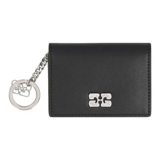Ganni Wallets & Cardholders, female, Black, Size: ONE SIZE Glitter Logo Card Holder with Key Ring