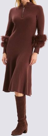 Tyler B&ouml;e Celia Knit Fur Sleeve Dress In Cherry Mahogany