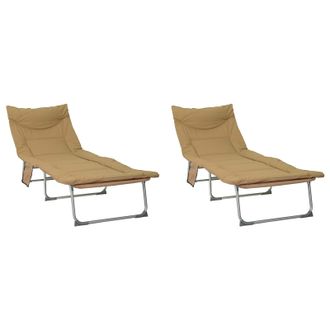 vidaXL Tumbona Plegable Con Coj&iacute;n 2 Pcs Beige Vidaxl
