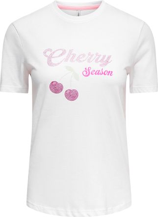 Only Kurzarmshirt ONLY ONLNIKITA REG S/S TOP BOX JRS, Damen, Gr. XL, hellwei&szlig; print:cherry season, Jersey, Obermaterial: 100% Baumwolle, bedruckt, regular 