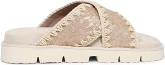 Mou Schoenen, Dames, Beige, 41 EU, Criss-Cross Paillet Sandaal