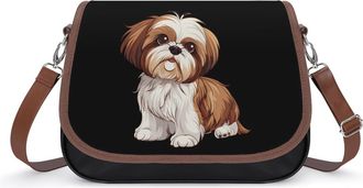 Generic Shih Tzu Dog Crossbody Bags for Women Leather Tote Bag Travel Purse Shoulder Bag for Work Shopping
