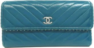 Chanel Blue Leather Long Wallet (Bi-Fold) (Pre-Owned)
