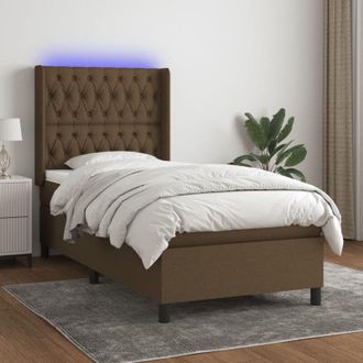 vidaXL Vidaxl - Cama Box Spring Colch&oacute;n Luces Led Tela Marr&oacute;n Oscuro 100x200cm