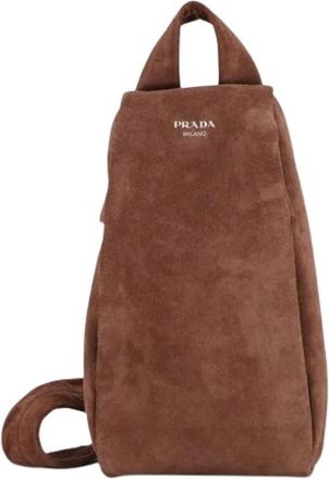 Prada Pre-owned Vintage Sling Bag - Dames - Vintage Rugzakken - Bruin - ONE Size - Su&egrave;de - Vintage