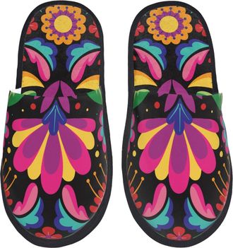 Generic Colorful Flower Mexican Unisex Slippers Lightweight House Slippers Cosy Shoes For Indoor Outdoor Winter M