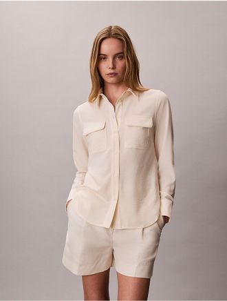 Calvin Klein Womens Utility Classic Button-Down Shirt - Neutral - XL