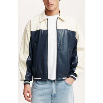 Cotton On Mens Faux Leather Western Jacket in Vintage Navy at Nordstrom, Size Large