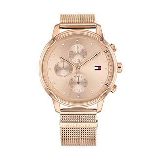 Tommy Hilfiger Accessoires, Dames, Roze, ONE Size, Rond Roestvrij Stalen Horloge