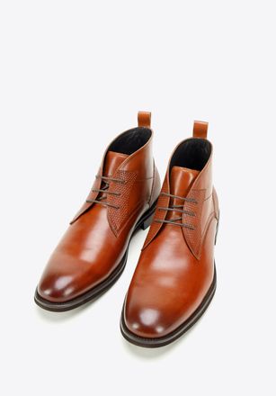 Wittchen Heren Leren Enkellaarsjes met Inzetstukken, Bruin, Natuurlijk Leer