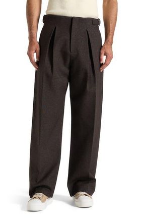 Mani&egrave;re De Voir Lior Box Pleat Hatched Wide Leg Trousers in Brown at Nordstrom, Size 32