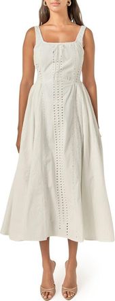 English Factory Embroidered Tie Detail Sleeveless Cotton Maxi Dress in White at Nordstrom, Size X-Small