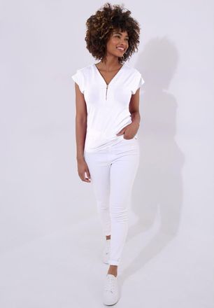 Joe Browns Stretch Knit Half Zip Tee in White at Nordstrom, Size Medium