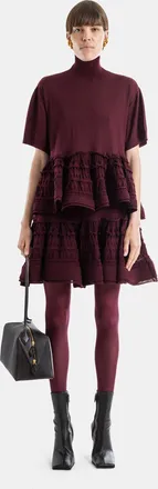 Alaia Womens Ruffle Mini Skirt Bordeaux Virgin Wool Red