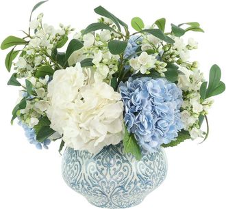 Creative Displays Inc. Handmade Faux Hydrangea & Budding Stem Arrangement In Decorative Vase