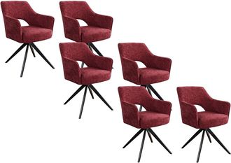 Vente-Unique Conjunto de 6 sillas giratorias con reposabrazos en tela texturizada y metal negro - Burdeos - KONYA