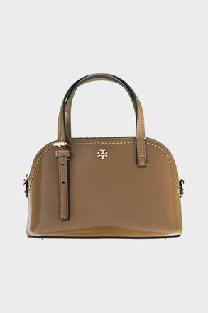 Tory Burch Tory Burch Womens Emerson Patent Dome Satchel Brown Leather - One Size