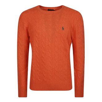 Polo Ralph Lauren Trui van Wol en Kasjmier met Ronde Hals - Heren - Ronde hals truien - Oranje - M - Wol - Truien & Vesten