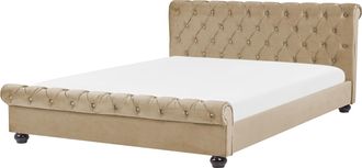 Beliani Cama De Agua De Terciopelo Beige Madera Oscura 180 X 200 Cm Patas Madera Avallon