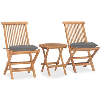 vidaXL Set Comedor De Jard&iacute;n Plegable 3 Piezas Madera De Teca Cojines Vidaxl