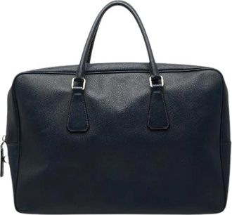 Prada Pre-owned Saffiano Leren Aktetas - Heren - Vintage Handtas - Blauw - ONE Size - Leer - Vintage