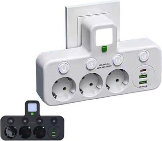 OEM Regleta De Pared Con 3 Enchufes, Enchufe Multifuncional, Ideal Para El Hogar Y La Oficina (negra)