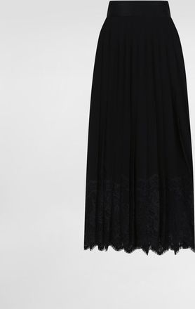 Dolce & Gabbana Calf-length Circle Skirt In Pleated Georgette With Lace Trims - Woman Skirts Black 36