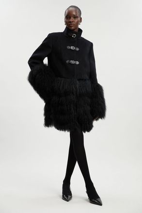 Karen Millen Brushed Wool Buckle Detail Short Coat in Black at Nordstrom, Size 10