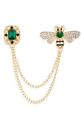 Clifton Wilson Mens Embellished Bee & Jewel Chained Lapel Pin in Gold at Nordstrom