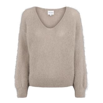Americandreams Milana LS Alpaca Pullover - Dames - V-hals truien - Beige - M - Wol - Truien & Vesten