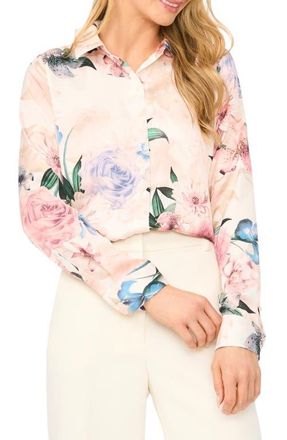 Ted Baker Casery Floral Georgette Button-Up Shirt in Vanilla Ice at Nordstrom, Size X-Large