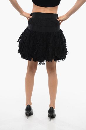 Balmain Minigonna Ruffle in Pizzo con Zip Posteriore Balmain
