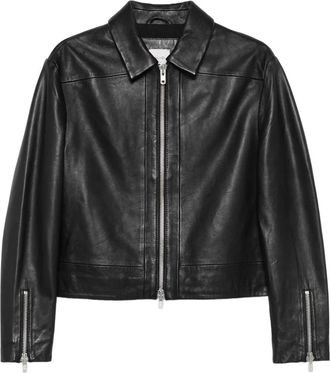 Alysi Giacca in pelle con zip - Nero