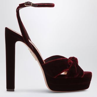 Aquazzura Sandali Cupid in velluto borgogna con plateau