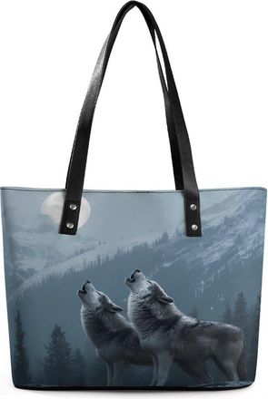 Generic Howling Wolf Print Tote Bags for Women Cute Shoulder Purses Handbags
