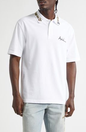 Amiri Embroidered Collar Polo in White Archived at Nordstrom, Size Xx-Large