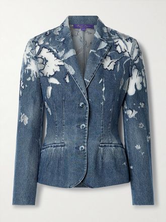 Ralph Lauren Collection Blazer Cut-out In Denim Con Finiture In Tulle E Decorazioni Holt - Blu