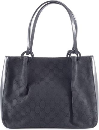 Gucci Gg Canvas Black Gg Canvas Leather Tote Bag (Pre-Owned)