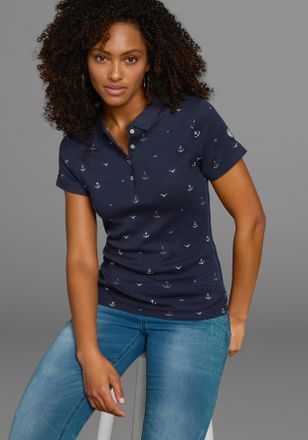 Kangaroos Poloshirt KANGAROOS, Damen, Gr. 36/38, blau (marine, bedruckt), Rippware, Obermaterial: 100% Baumwolle, bedruckt, sehr figurbetont h&uuml;ftlang, Flachstri