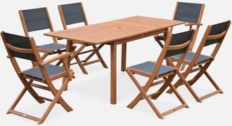 Sweeek Mesa De Jard&iacute;n De Madera Extensible, 6 Sillas