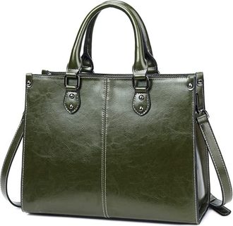 Generic Large Satchel Handbag for Women Genuine Leather Top Handle Purse Fashion Shiny Leather Tote Crossbody Bags (Green)