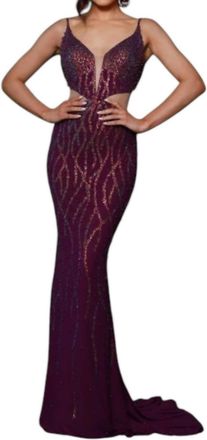 Johnathan Kayne Fabulous Pearl & Crystal-Embellished Bodice Gown In Purple