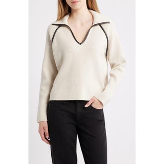 Rag & Bone Caterina Faux Leather Piped Trim Polo in Ivory at Nordstrom Rack, Size X-Large