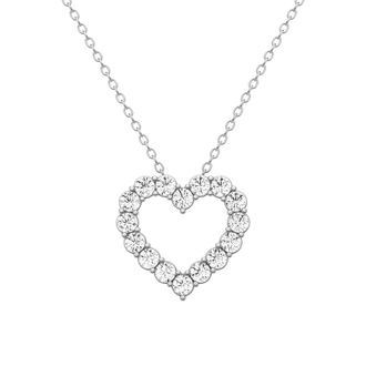 Diamond2Deal 14K White Gold 1/4 CT Round Lab Grown Diamond Heart shape Pendant Necklace