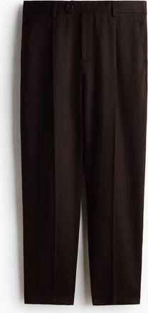 H&M Regular Fit Tailored Linen-blend Trousers in Dark Brown at Nordstrom, Size 44